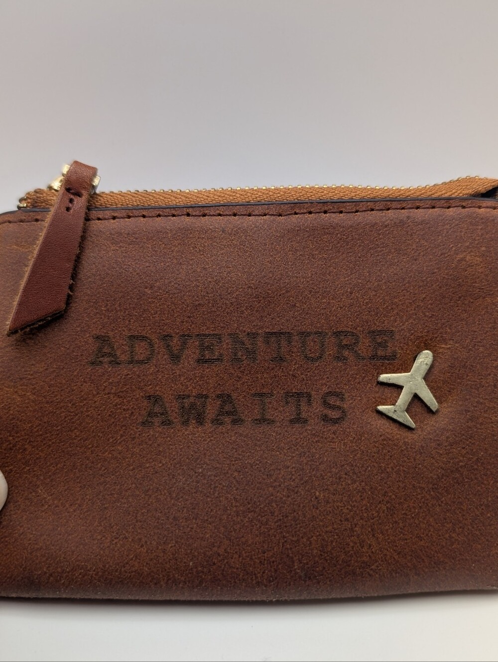 Most Wanted Brand "Adventure Awaits" Brown Wallet Pouch W Zipper, Airplane
